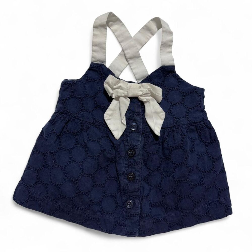Janie and Jack Navy Blue Eyelet Cross Back Bow Top 12-18 Months
